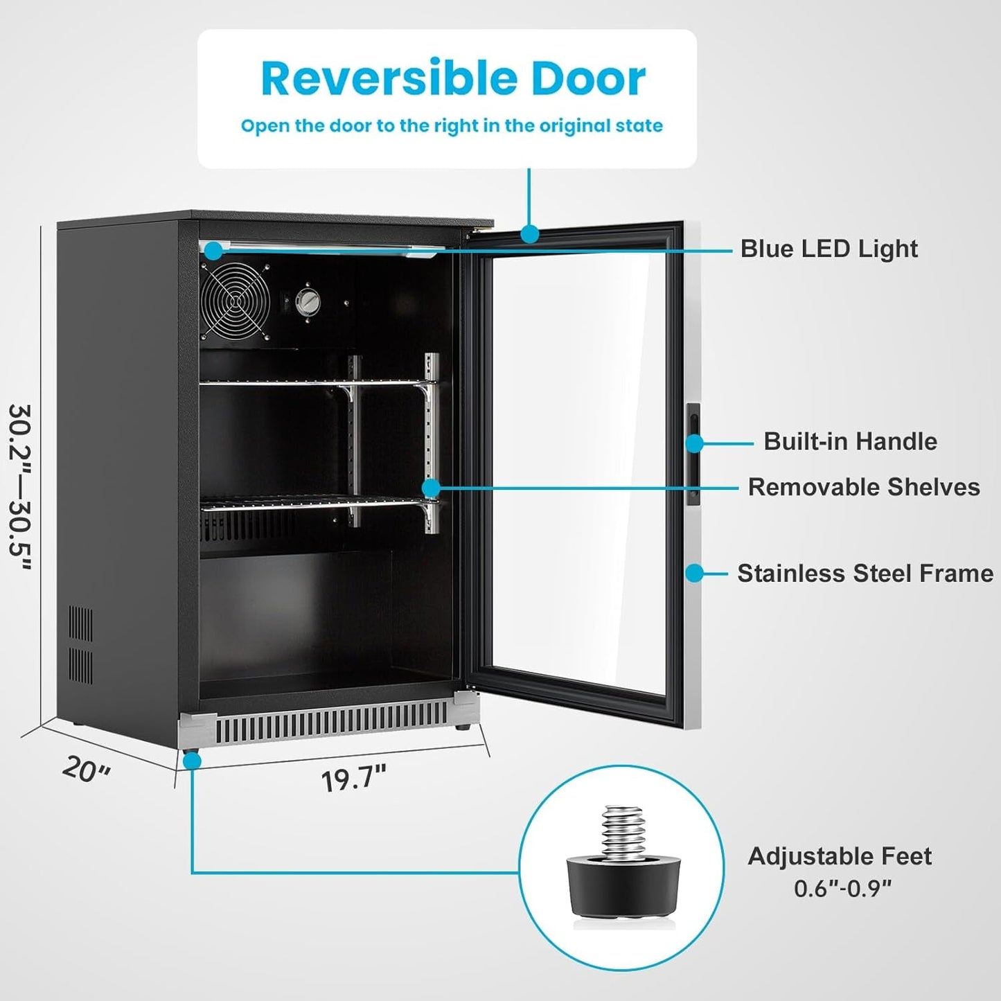 Offer For 20 Inch Beverage Fridge with Glass Door, 120 Can Mini Fridge with Blue LED Light for Soda Beer Wine, 36-50°F under Counter Refrigerator and Cooler for Home Office or Bar, Auto Defrost MowerShop