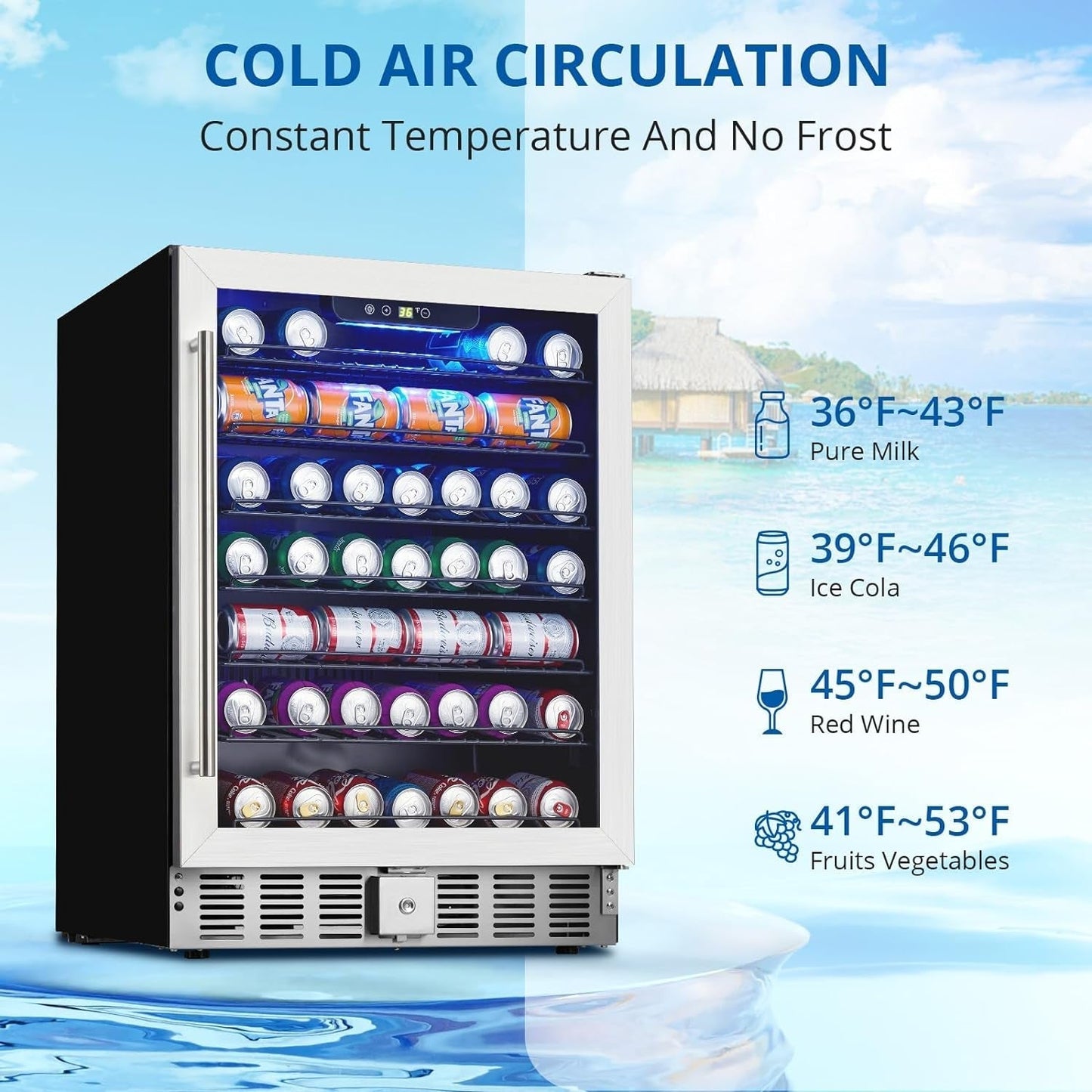 Offer For 24 Inch Beverage Refrigerator, 5.1 Cu.Ft Beverage Cooler under Counter, 166 Cans Drink Fridge for Drinks, Soda, Beer or Wine, 36～60°F Adjustable Temperature. MowerShop