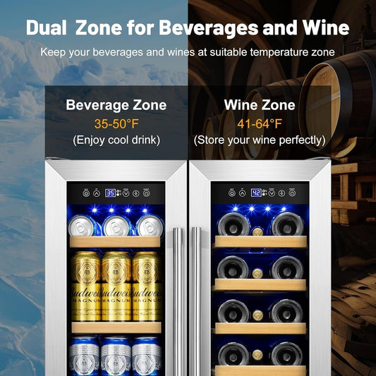 Offer For Wine and Beverage Refrigerator, 24 Inch Beverage Cooler Dual Zone with Glass Door, Built-In/Freestanding Beverage Fridge with Upgraded 20 Bottles and 60 Cans Large Capacity MowerShop