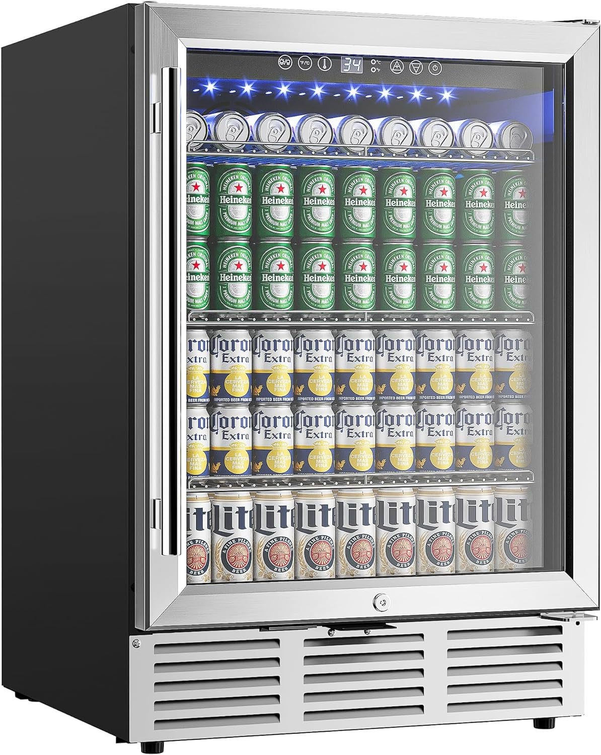 Offer For 24 Inch Beverage Refrigerator, 180 Can Built-In or Freestanding Beverage Cooler, under Counter Beer Fridge with Glass Door for Soda, Water, Wine - for Kitchen, Bar or Office. MowerShop