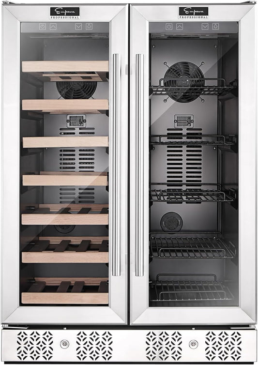 Offer For Dual Zone Wine Cooler and Beverage Refrigerator, Freestanding or under Counter Fridge with Glass Door and LED Light 78 Cans and 20 Bottles Capacity, 24 Inch, Stainless Steel MowerShop